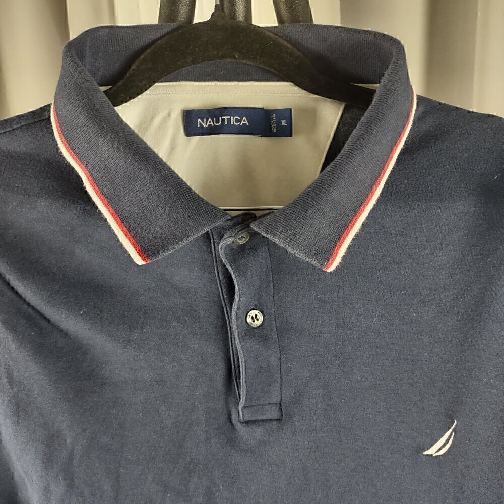 Nautica Men's 100% Cotton Blue 2 Button Short Sleeve Polo Pullover Shirt Size XL - Picture 2 of 10